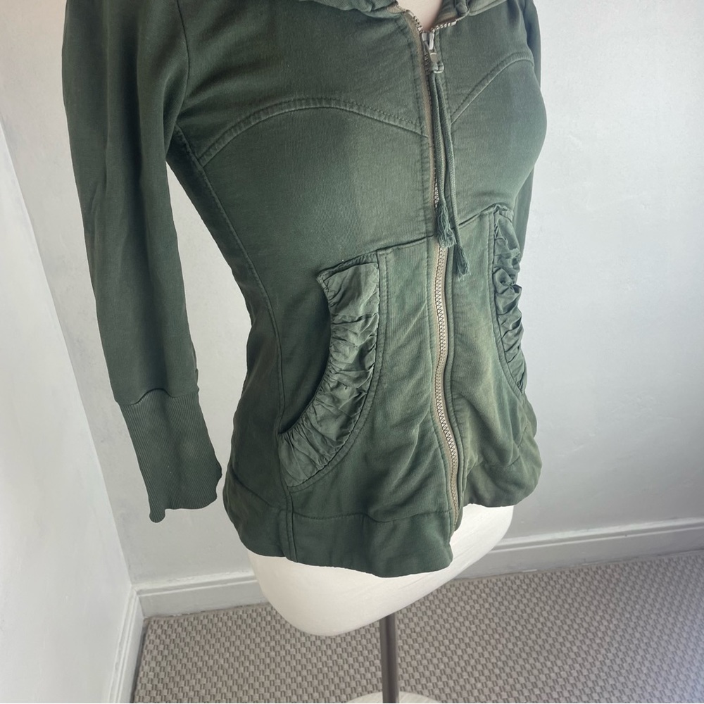 Olive Green Women's Zip Hoodie Sweatshirt - Picture 16 of 16